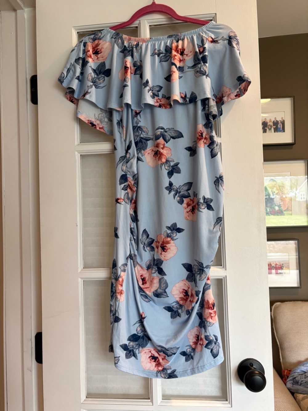 Light Blue Off-Shoulder Floral Maternity Dress